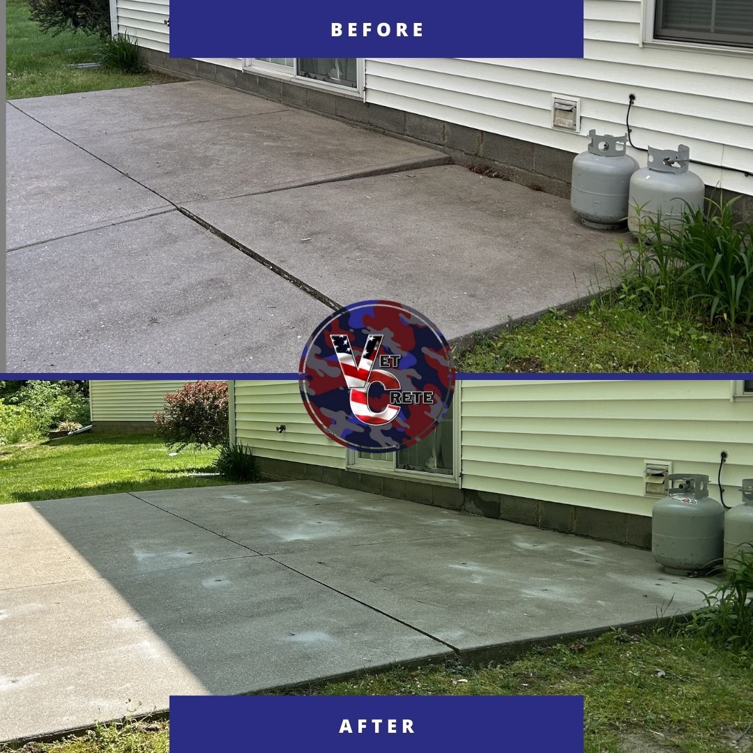 Before and after comparison after a concrete leveling job completed by VetCrete